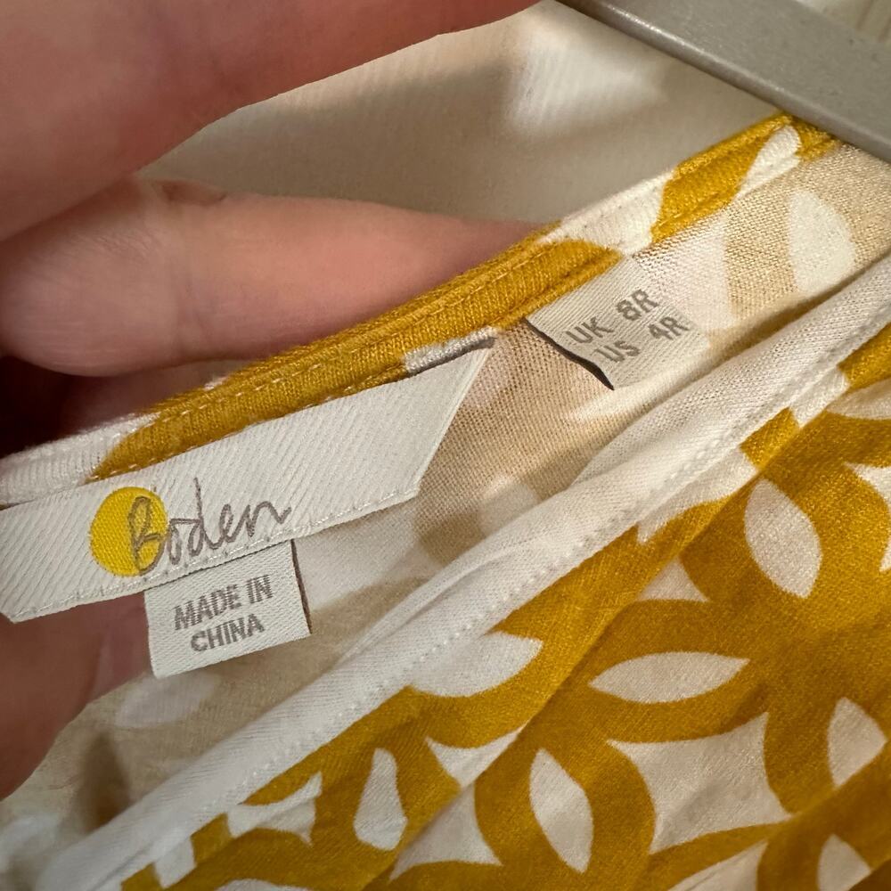 Boden Effie Dress Sleeveless V-Neck Jersey Printed Dress Yellow Size 4 - Picture 5 of 6